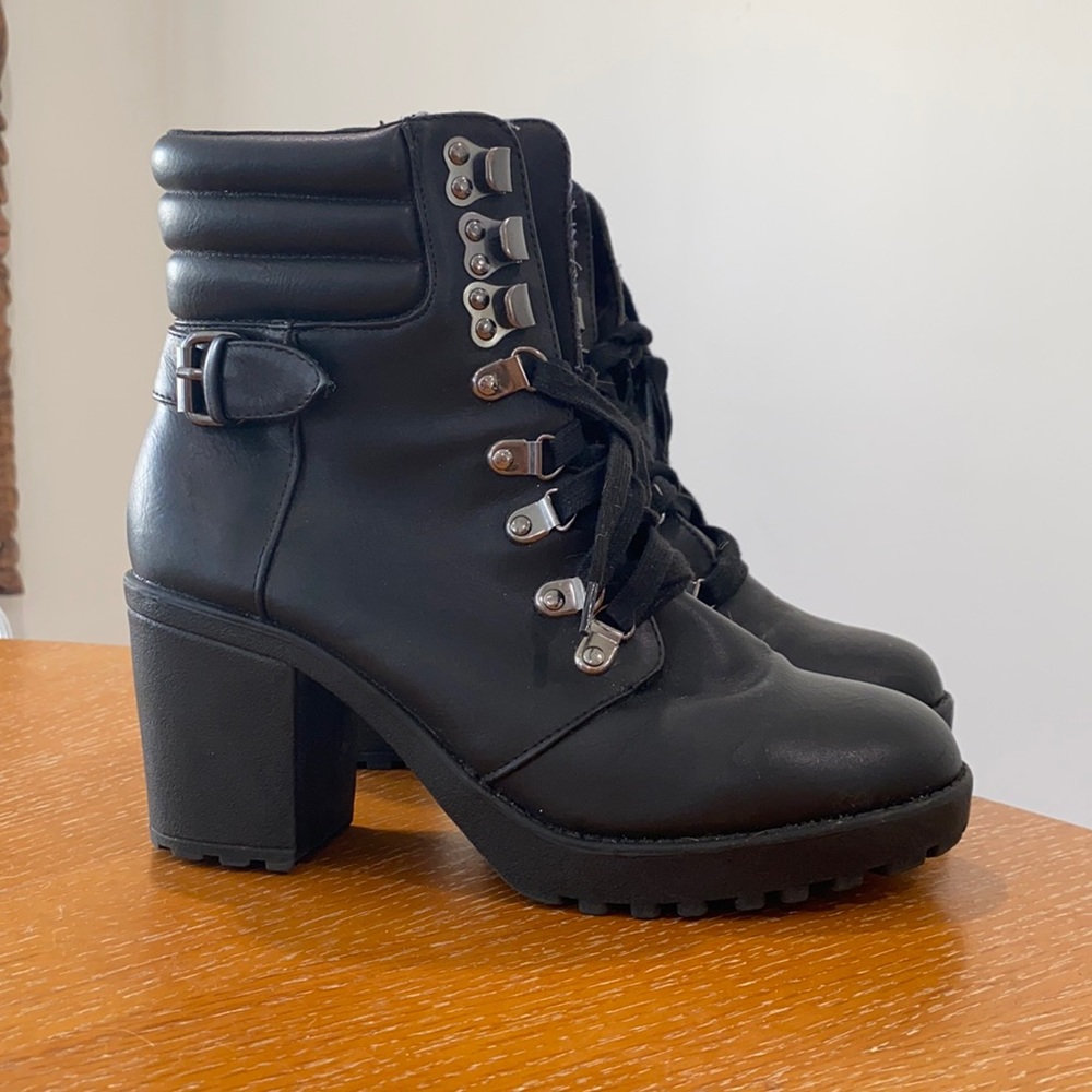 Lace up black booties